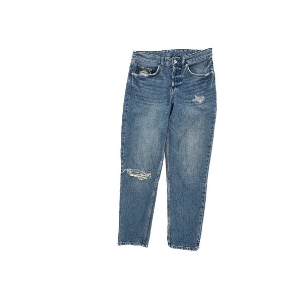 &Denim Boyfriend Low Waist Distressed Button Fly Women's size 27 Blue Denim Jean - Picture 1 of 5